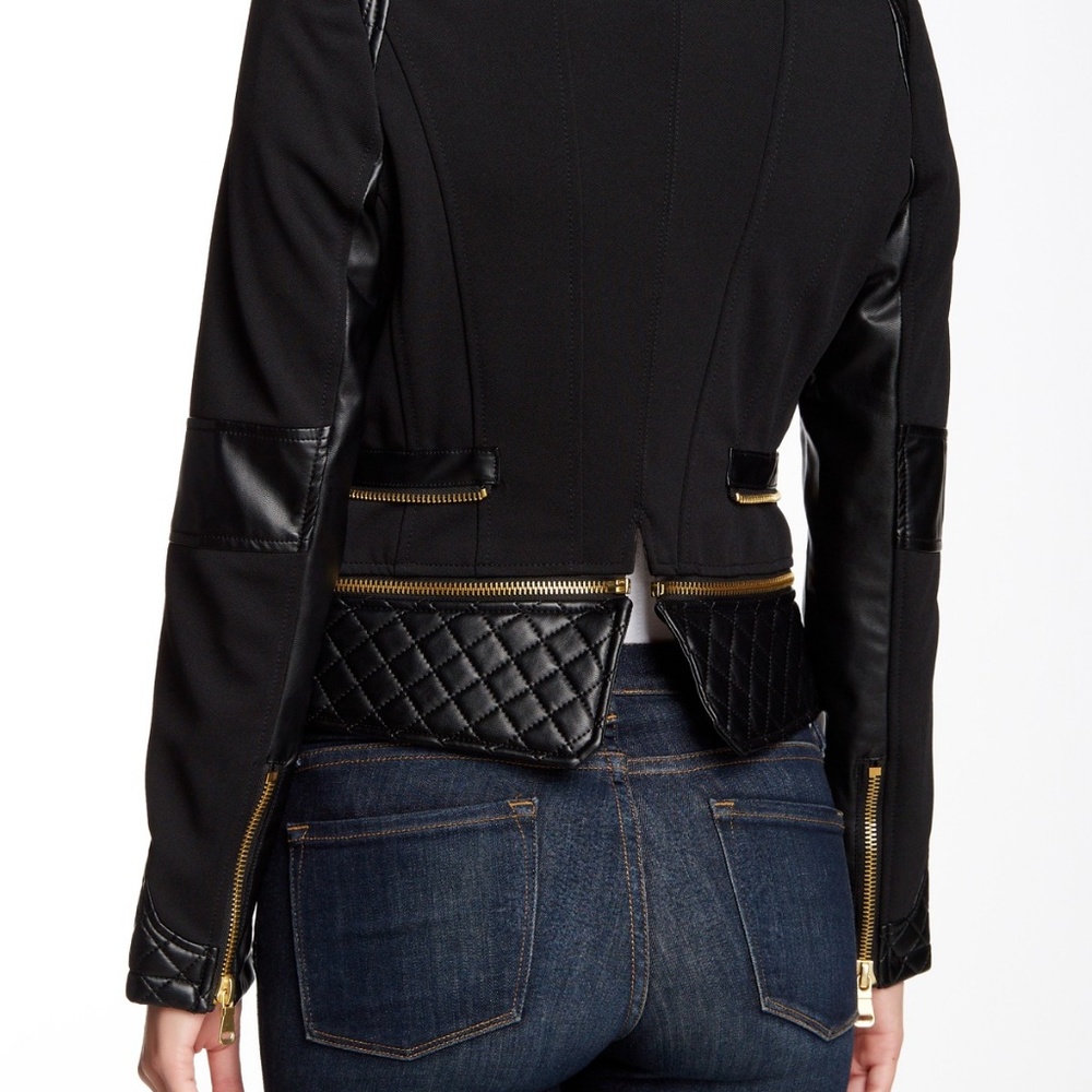 FILLMORE Zip Peplum Moto Blazer Jacket Topper NEW Black/Gold Womens CHIC  HP🎉 - Picture 6 of 12